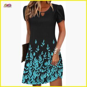 Floral Print A-Line Swing Dress Casual Boho Mini with Pockets Summer Wear